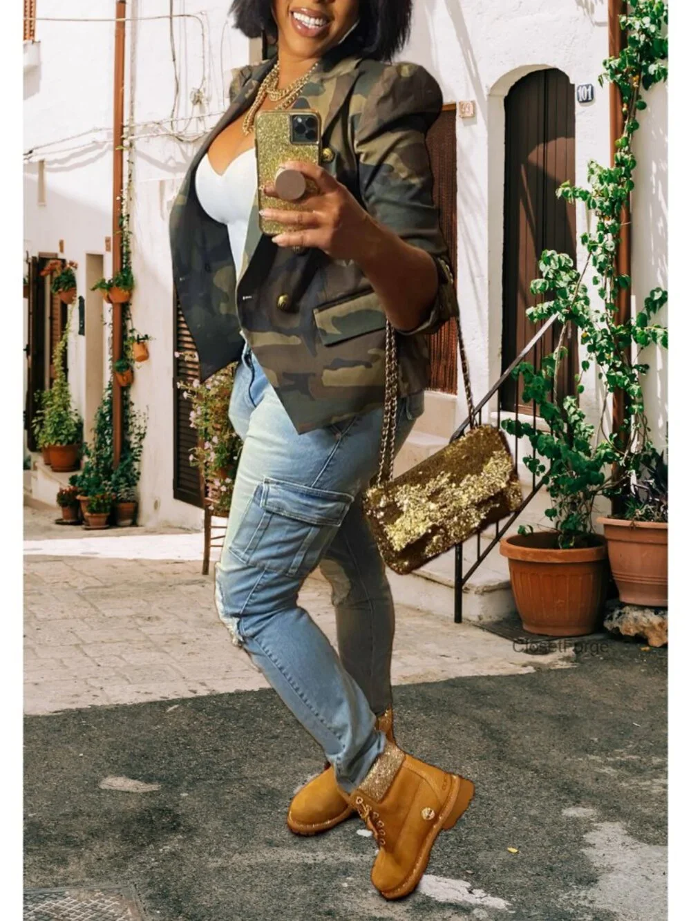 Lightweight Casual Long Sleeve Lapel Camo Blazer with Pockets
